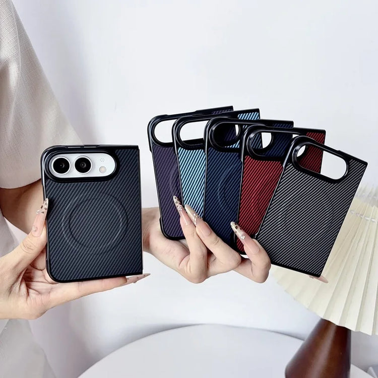 Magnetic Phone Case for iPhone Duo Ultra Fold Cover Carbon Fiber Pattern Soft TPU Shell for Magsafe Charge Anti-knock