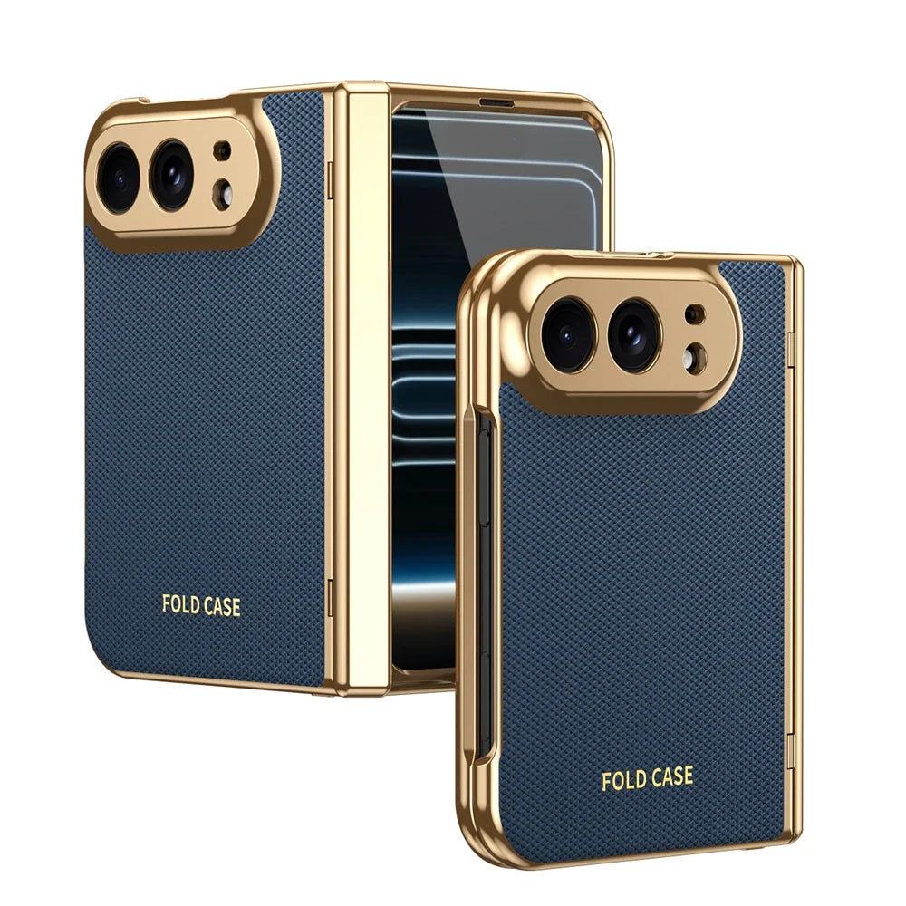High Quality Plating PU Leather Texture Phone Case for IPhone Duo 5G 2026 with Tempered Glass Screen Protect Shockproof Cover