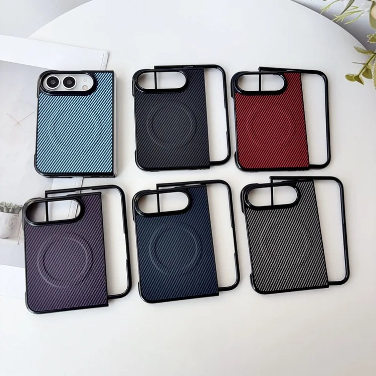 Magnetic Phone Case for iPhone Duo Ultra Fold Cover Carbon Fiber Pattern Soft TPU Shell for Magsafe Charge Anti-knock