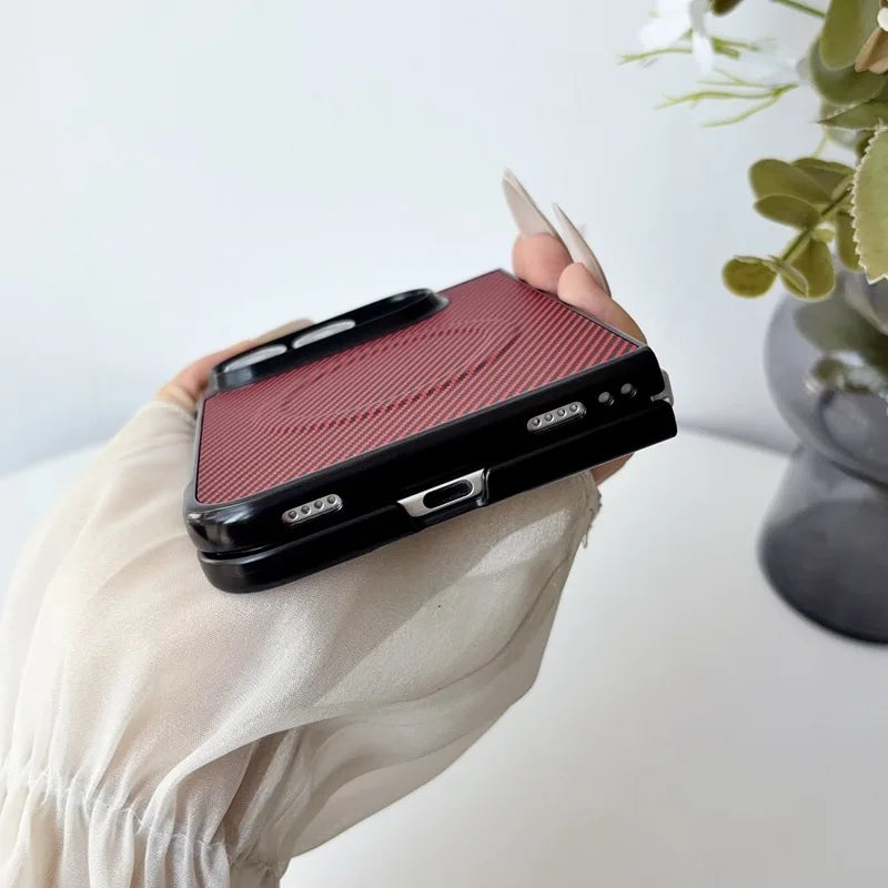 Magnetic Phone Case for iPhone Duo Ultra Fold Cover Carbon Fiber Pattern Soft TPU Shell for Magsafe Charge Anti-knock