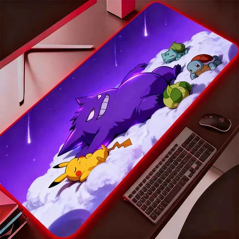 RGB Mouse Pad P-Pokemons Gengar Gamer Computer Mouse Mat Pc Backlight Mousepad Carpet Gaming Accessories Keyboard LED Desk Mat