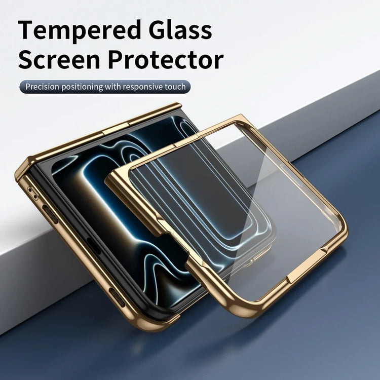High Quality Plating PU Leather Texture Phone Case for IPhone Duo 5G 2026 with Tempered Glass Screen Protect Shockproof Cover