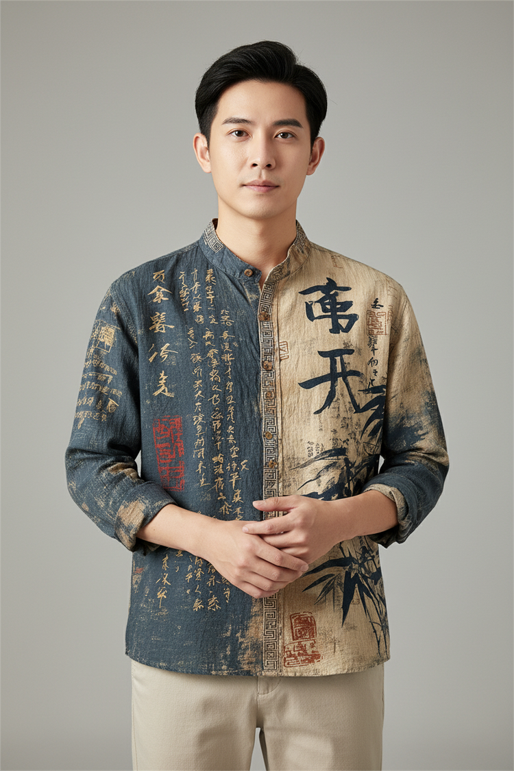 3D Printed Men's Colorful Gradient Collar Long Sleeved Casual Shirt