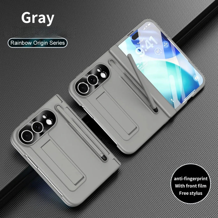Full Hinge Protection Kickstand Phone Case for iPhone Duo Fold Hard PC Cover with Front Screen Tempered Glass Film & Stylus