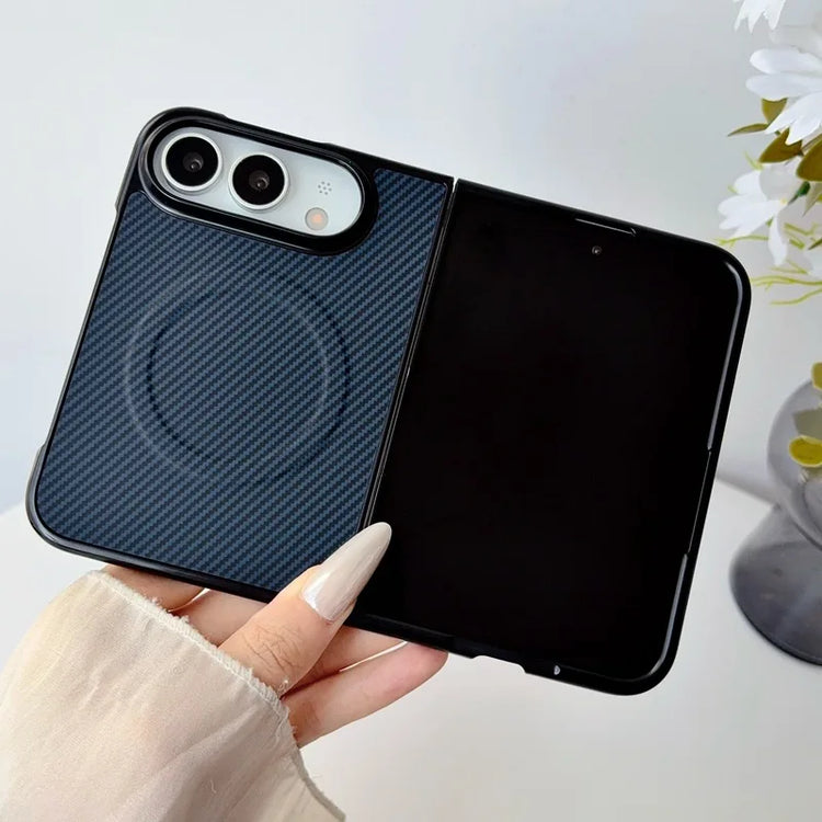 Magnetic Phone Case for iPhone Duo Ultra Fold Cover Carbon Fiber Pattern Soft TPU Shell for Magsafe Charge Anti-knock